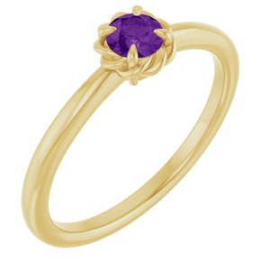 14K Yellow Gold Natural Amethyst Solitaire Rope Ring