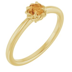 14K Yellow Gold Natural Citrine Solitaire Rope Ring