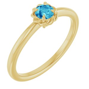 14K Yellow Gold Natural Blue Zircon Solitaire Rope Ring