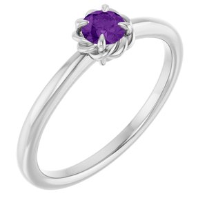 14K White Gold Natural Amethyst Solitaire Rope Ring