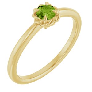 14K Yellow Gold Natural Peridot Solitaire Rope Ring