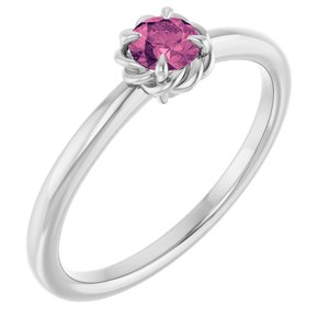 14K White Gold Natural Pink Tourmaline Solitaire Rope Ring