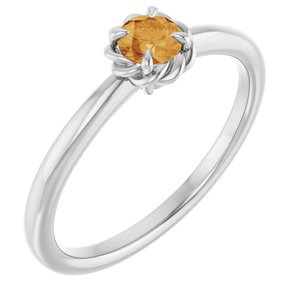 Platinum Natural Citrine Solitaire Rope Ring