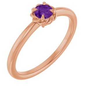 14K Rose Gold Natural Amethyst Solitaire Rope Ring