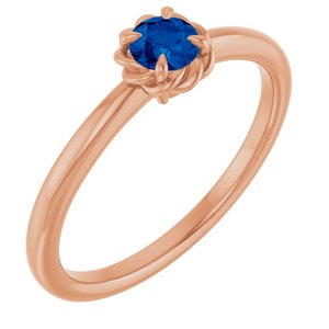 14K Rose Gold Lab-Grown Blue Sapphire Solitaire Rope Ring