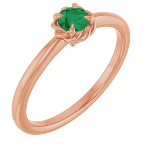 14K Rose Gold Natural Emerald Solitaire Rope Ring
