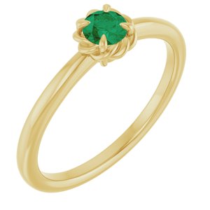 14K Yellow Gold Natural Emerald Solitaire Rope Ring