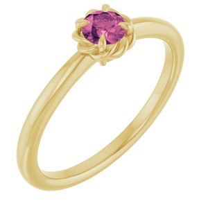 14K Yellow Gold Natural Pink Tourmaline Solitaire Rope Ring