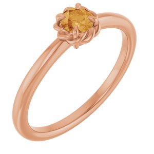 14K Rose Gold Natural Citrine Solitaire Rope Ring