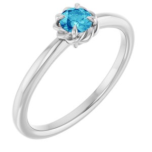 14K White Gold Natural Blue Zircon Solitaire Rope Ring