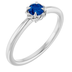 Sterling Silver Lab-Grown Blue Sapphire Solitaire Rope Ring