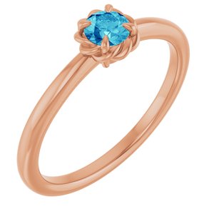 14K Rose Gold Natural Blue Zircon Solitaire Rope Ring