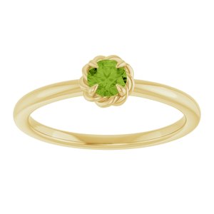 14K Yellow Gold Natural Peridot Solitaire Rope Ring