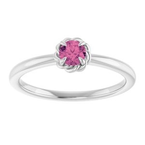 Platinum Natural Pink Tourmaline Solitaire Rope Ring