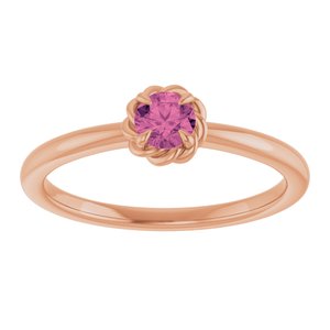 14K Rose Gold Natural Pink Tourmaline Solitaire Rope Ring