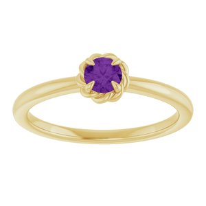 14K Yellow Gold Natural Amethyst Solitaire Rope Ring