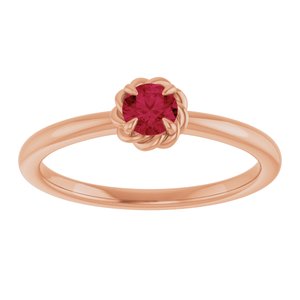 14K Rose Gold Lab-Grown Ruby Solitaire Rope Ring