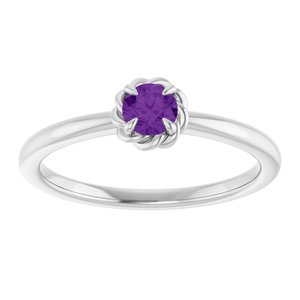 14K White Gold Natural Amethyst Solitaire Rope Ring
