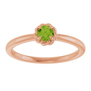 14K Rose Gold Natural Peridot Solitaire Rope Ring