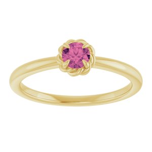 14K Yellow Gold Natural Pink Tourmaline Solitaire Rope Ring