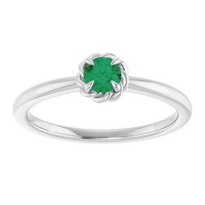Sterling Silver Natural Emerald Solitaire Rope Ring