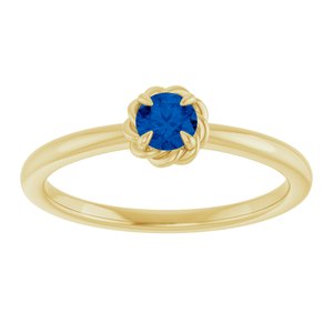 14K Yellow Gold Lab-Grown Blue Sapphire Solitaire Rope Ring