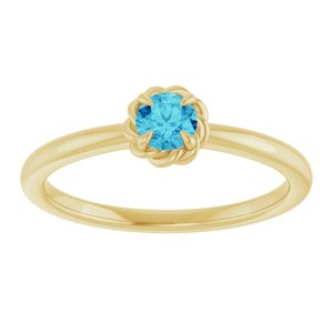 14K Yellow Gold Natural Blue Zircon Solitaire Rope Ring