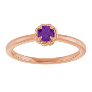 14K Rose Gold Natural Amethyst Solitaire Rope Ring