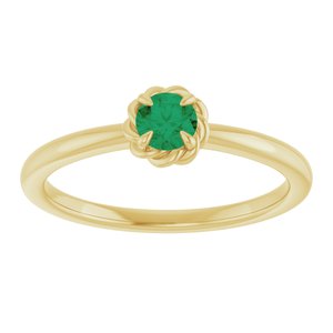 14K Yellow Gold Natural Emerald Solitaire Rope Ring