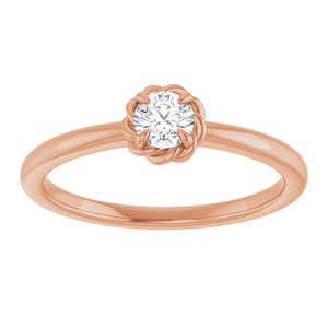 14K Rose Gold Natural White Sapphire Solitaire Rope Ring