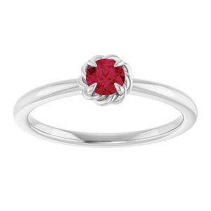 14K White Gold Lab-Grown Ruby Solitaire Rope Ring