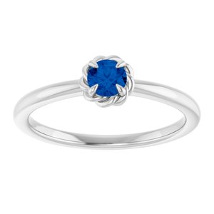 14K White Gold Natural Blue Sapphire Solitaire Rope Ring