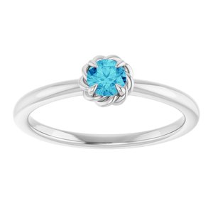 Sterling Silver Natural Blue Zircon Solitaire Rope Ring
