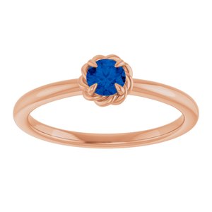 14K Rose Gold Lab-Grown Blue Sapphire Solitaire Rope Ring