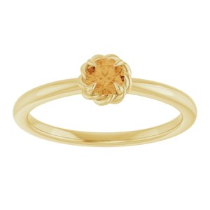 14K Yellow Gold Natural Citrine Solitaire Rope Ring