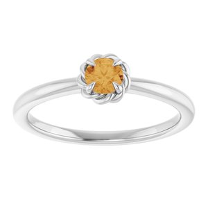 14K White Gold Natural Citrine Solitaire Rope Ring