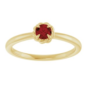 14K Yellow Gold Natural Mozambique Garnet Solitaire Rope Ring