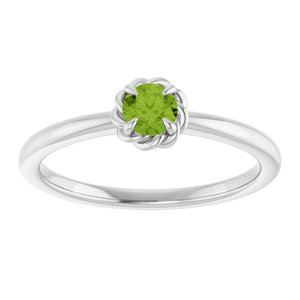 14K White Gold Natural Peridot Solitaire Rope Ring