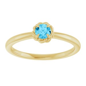 14K Yellow Gold Natural Aquamarine Solitaire Rope Ring