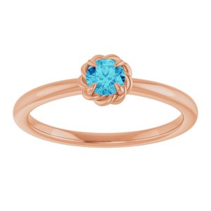 14K Rose Gold Natural Blue Zircon Solitaire Rope Ring