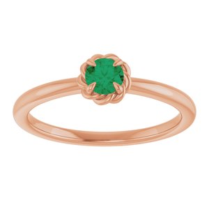 14K Rose Gold Natural Emerald Solitaire Rope Ring