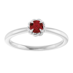 Sterling Silver Natural Mozambique Garnet Solitaire Rope Ring