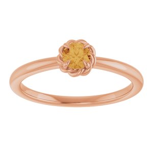 14K Rose Gold Natural Citrine Solitaire Rope Ring