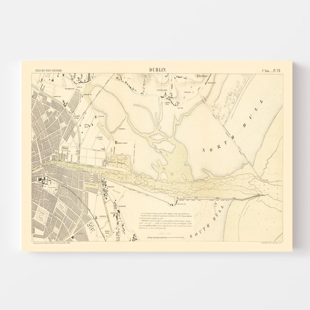 Vintage Map of Dublin, Ireland 1884