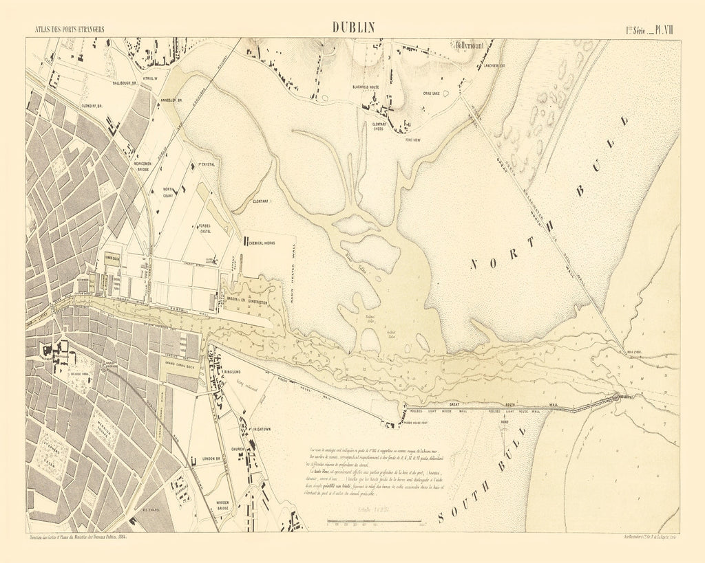 Vintage Map of Dublin, Ireland 1884