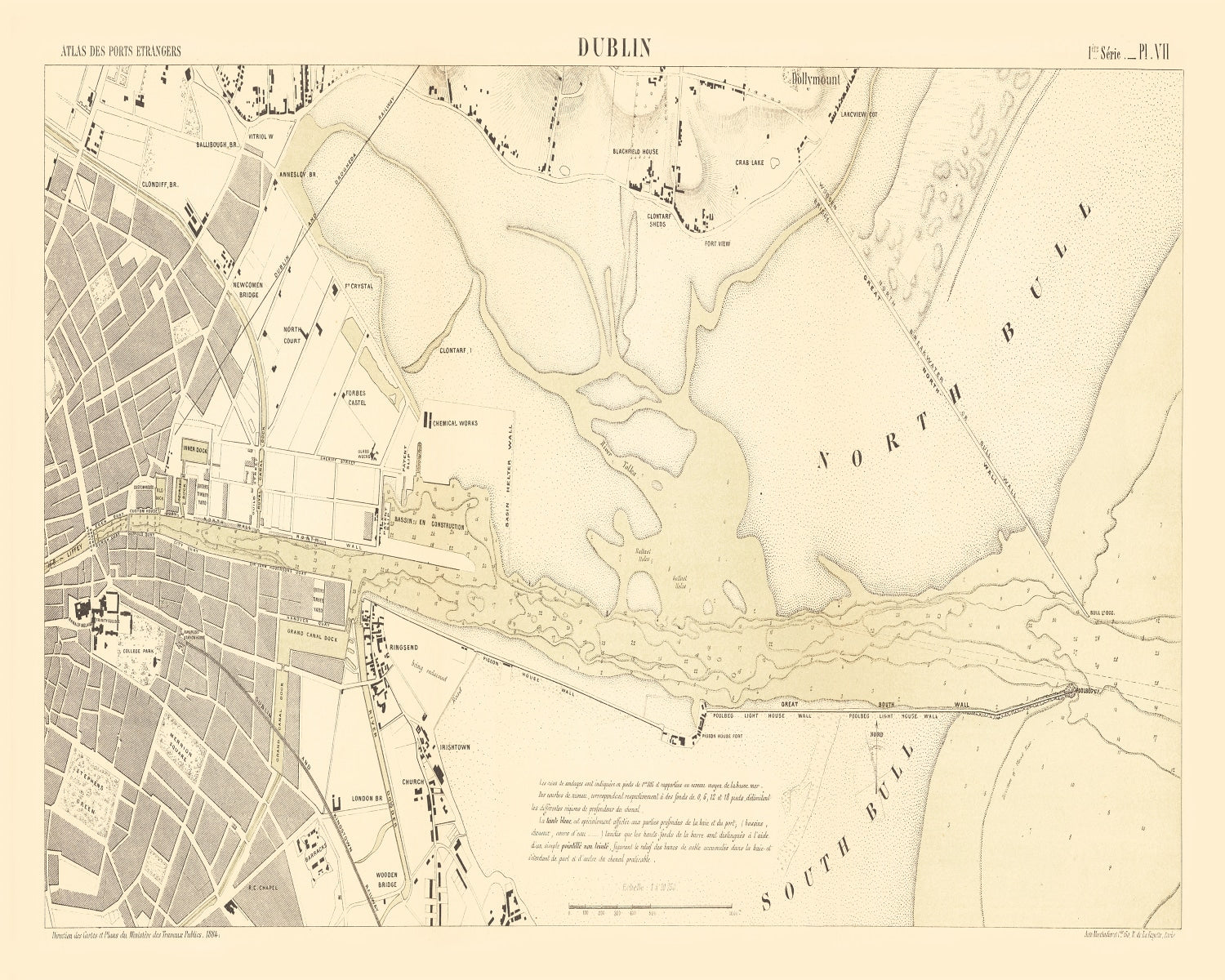 Vintage Map of Dublin, Ireland 1884