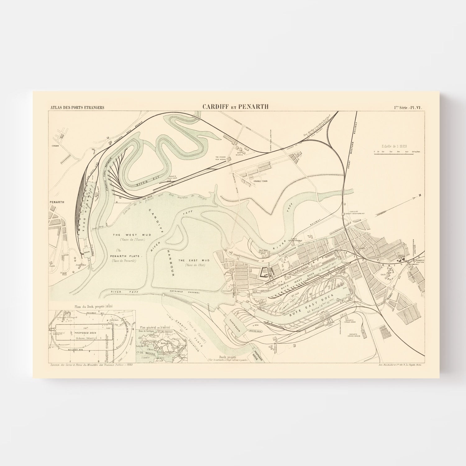 Vintage Map of Cardiff, England 1883