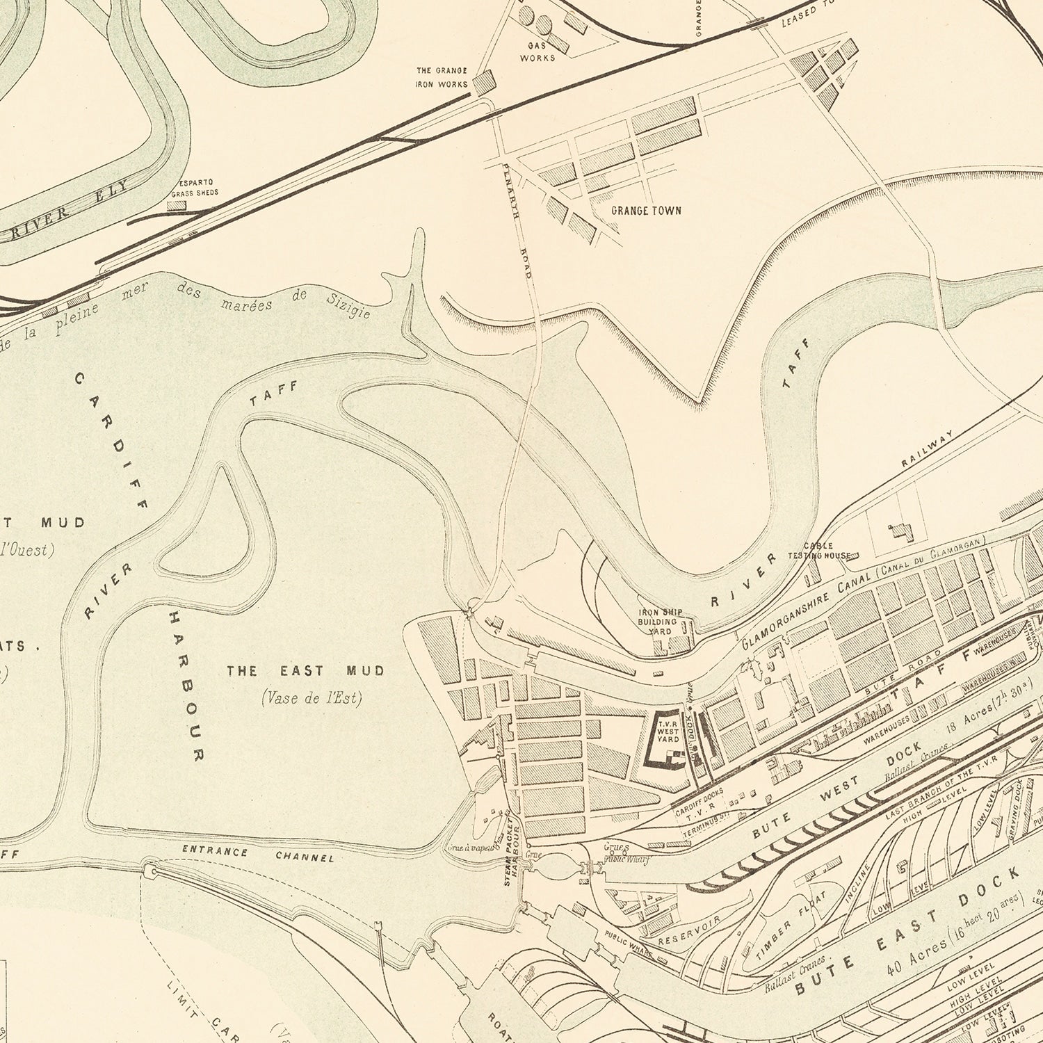 Vintage Map of Cardiff, England 1883