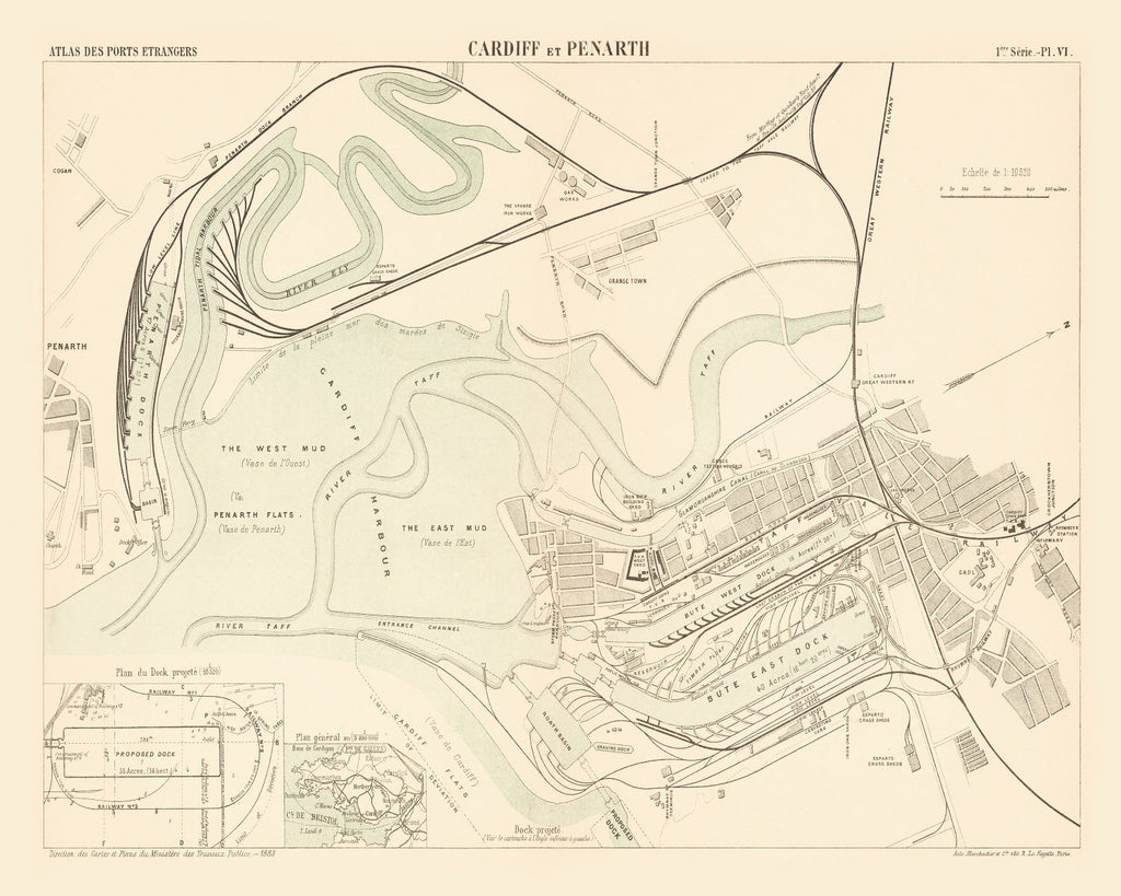 Vintage Map of Cardiff, England 1883