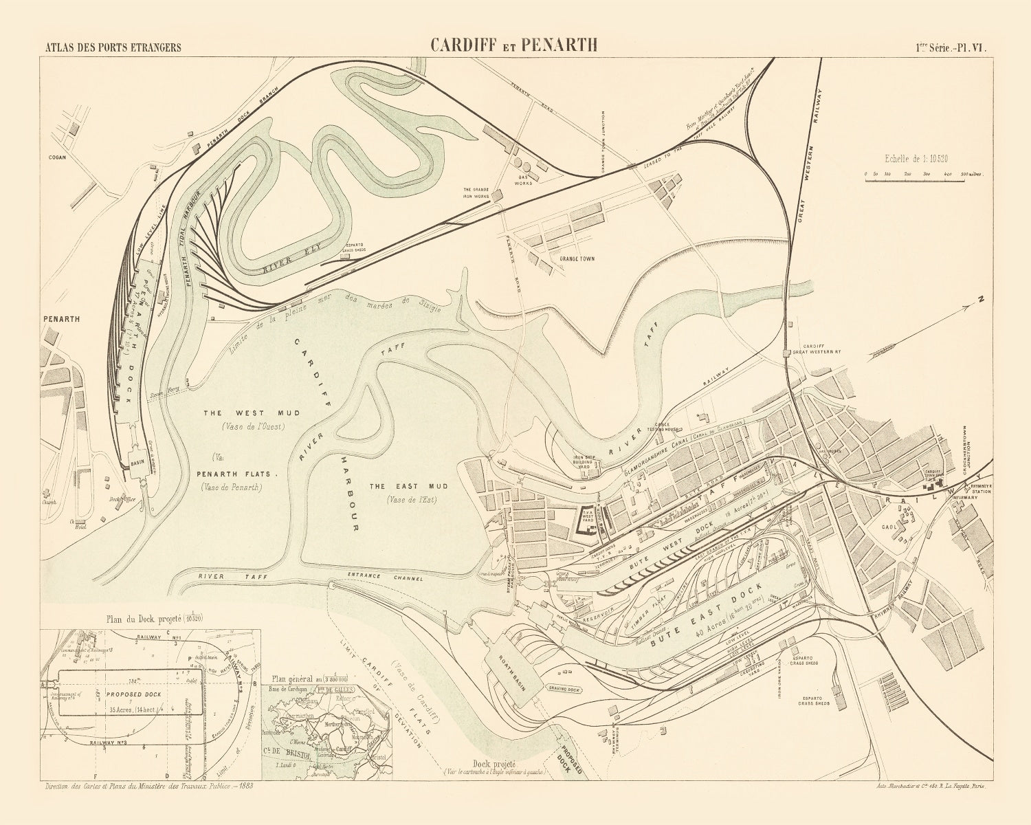 Vintage Map of Cardiff, England 1883